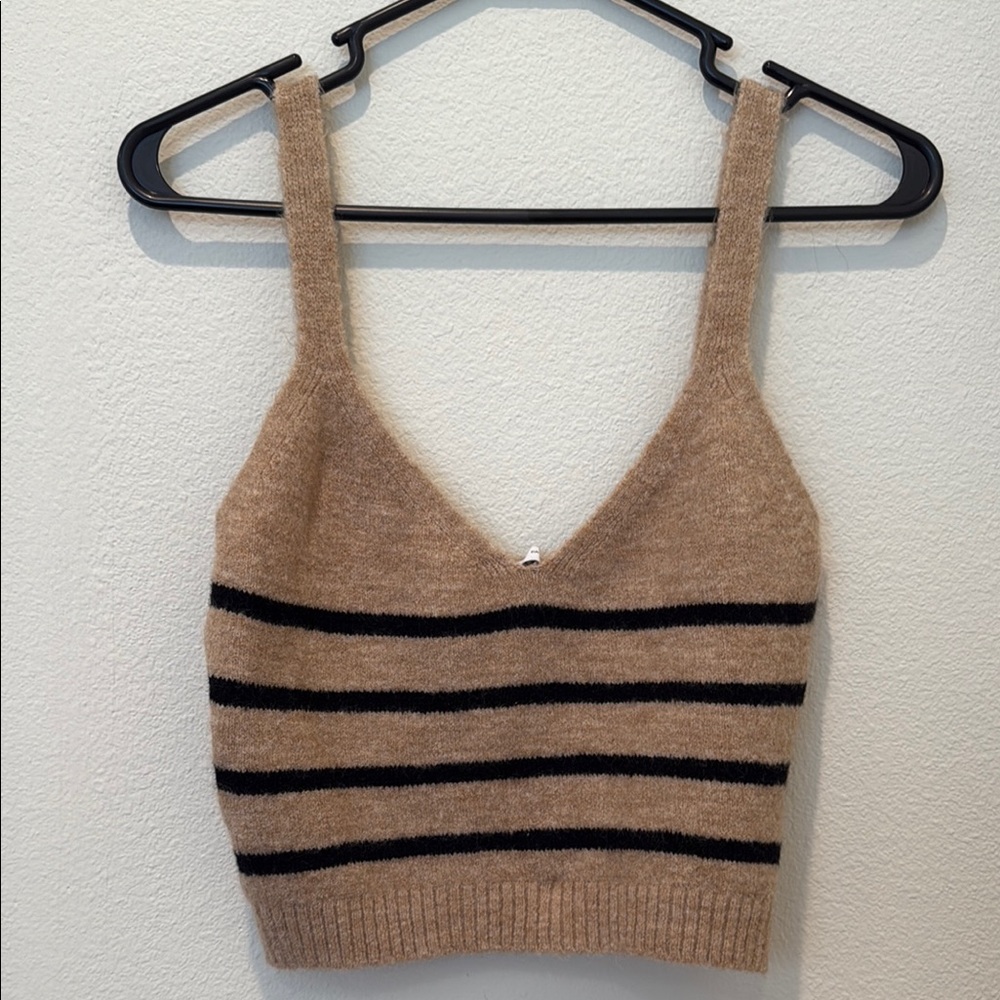 Striped Tan and Black Women's Zara Top